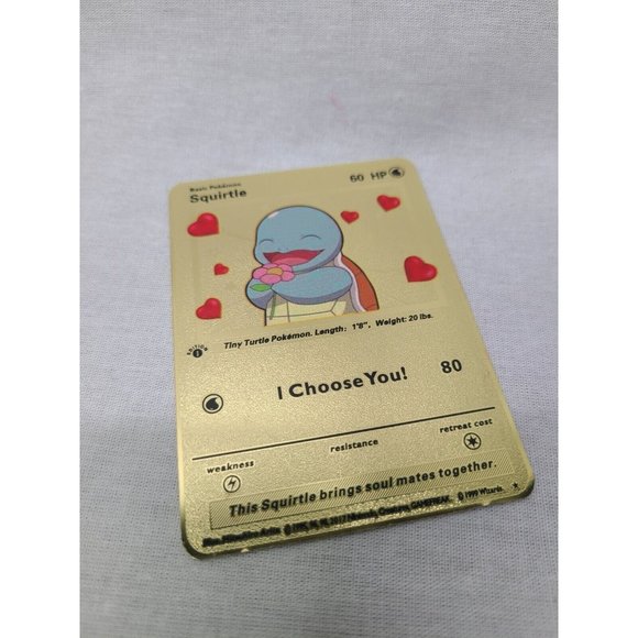 Squirtle I Choose You Love Heart Valentine Gold Metal Card- Brand new - Picture 2 of 4